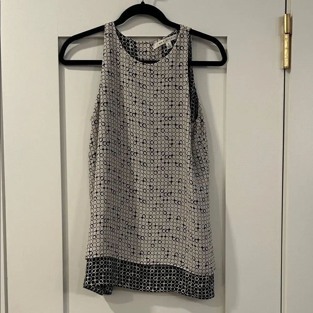 Max Studio Black and Cream Patterned Sleeveless Blouse, Size Small